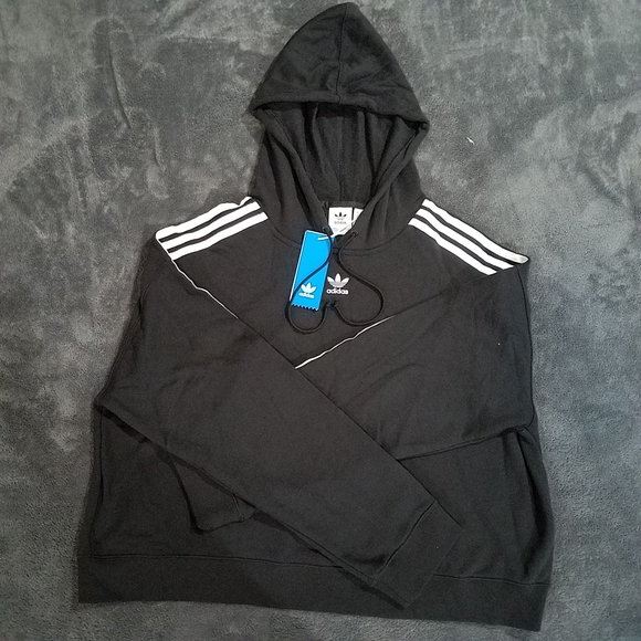 Adidas Cropped Hoodie CR4766 Black Noir Sweatshirt  Size XL NEW - Picture 2 of 11